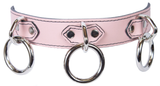 3 Ring Leather Bondage Collar: Light Pink
