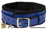 Locking Collar 2" Duty Blue Leather with Black Faux Fur Lining