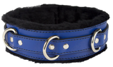 Locking Collar 2" Duty Blue Leather with Black Faux Fur Lining