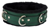 Locking Collar 2" Wide Green Leather with Black Faux Fur Lining