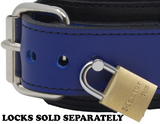 Locking Post 2" Wide Blue Premium Heavy Duty Leather Collar
