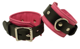 Locking Wrist Cuffs Pink and Black Leather Handcuffs