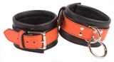 Bondage Kit Orange Leather, Blindfold Collar Leash Wrist and Ankle Cuffs
