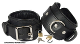 Locking Wrist Cuffs Premium Heavy Duty Black Leather Handcuffs