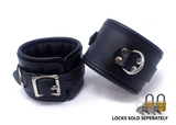 Padded Locking Ankle Cuffs Thick Black Leather Restraints