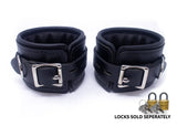 Padded Locking Ankle Cuffs Thick Black Leather Restraints