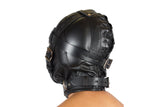 Black Total Sensory Deprivation Hood With Locking Buckles and Collar Genuine Leather