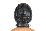 Black Total Sensory Deprivation Hood With Locking Buckles and Collar Genuine Leather