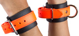 Rubber Wrist Cuffs Orange and Black BioThane Restraints