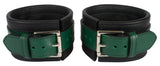 Ankle Cuffs Green and Black Leather Restraints