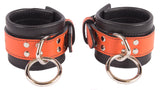 Wrist Cuffs Orange and Black Leather Handcuffs
