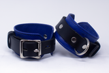 Locking Wrist Cuffs Blue and Black Leather Handcuffs