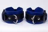 Locking Wrist Cuffs Blue and Black Leather Handcuffs