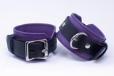 Locking Wrist Cuffs Purple and Black Leather Handcuffs