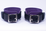 Locking Wrist Cuffs Purple and Black Leather Handcuffs