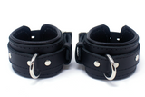 Locking Wrist Cuffs Premium Heavy Duty Black Leather Handcuffs