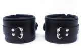 Padded Locking Ankle Cuffs Thick Black Leather Restraints