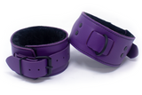 Ankle Cuffs Purple Leather with Black Faux Fur Lining