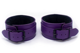 Ankle Cuffs Purple Leather with Black Faux Fur Lining