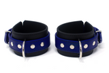 Rubber Wrist Cuffs Blue and Black BioThane Restraints