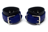 Rubber Ankle Cuffs Blue and Black BioThane Restraints