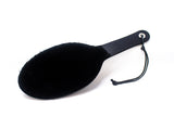 Black Leather Ping Pong Paddle with Black Faux Fur Heavy Duty