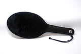 Black Leather Ping Pong Paddle with Black Faux Fur Heavy Duty