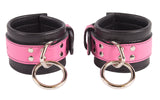 Wrist Cuffs Hot Pink and Black Leather Handcuffs