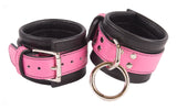 Wrist Cuffs Hot Pink and Black Leather Handcuffs