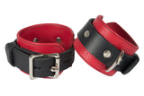 Locking Wrist Cuffs Red and Black Leather Handcuffs