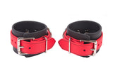 Rubber Wrist Cuffs Red and Black BioThane Restraints