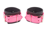 Rubber Wrist Cuffs Pink and Black BioThane Restraints