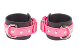 Rubber Wrist Cuffs Pink and Black BioThane Restraints