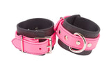 Rubber Wrist Cuffs Pink and Black BioThane Restraints