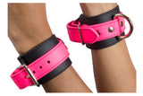 Rubber Wrist Cuffs Pink and Black BioThane Restraints