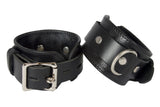 Locking Wrist Cuffs Black Leather Handcuffs