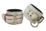Wrist Cuffs White with Pink Hearts Leather Valentine's Handcuffs