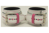 Wrist Cuffs White with Pink Hearts Leather Valentine's Handcuffs