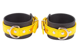 Rubber Ankle Cuffs Yellow and Black BioThane Restraints