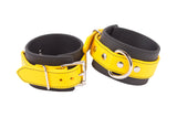 Rubber Ankle Cuffs Yellow and Black BioThane Restraints