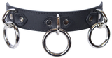 3 Ring Leather Bondage Collar: Black