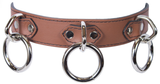 3 Ring Leather Bondage Collar: Brown