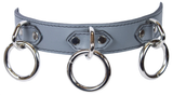 3 Ring Leather Bondage Collar: Gray