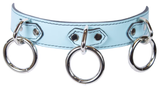 3 Ring Leather Bondage Collar: Light Blue