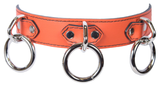 3 Ring Leather Bondage Collar: Orange