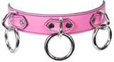 3 Ring Leather Bondage Collar: Hot Pink