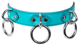 3 Ring Leather Bondage Collar: Turquoise