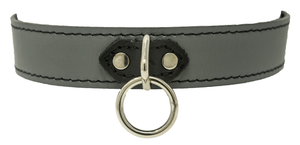 1 Ring Gray Leather Collar