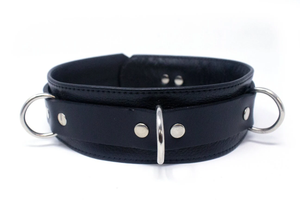 2" Wide Black Comfort Leather Locking Collar