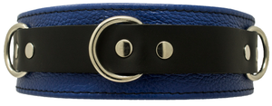 2" Wide Blue/Black Comfort Leather Locking  Bondage Collar